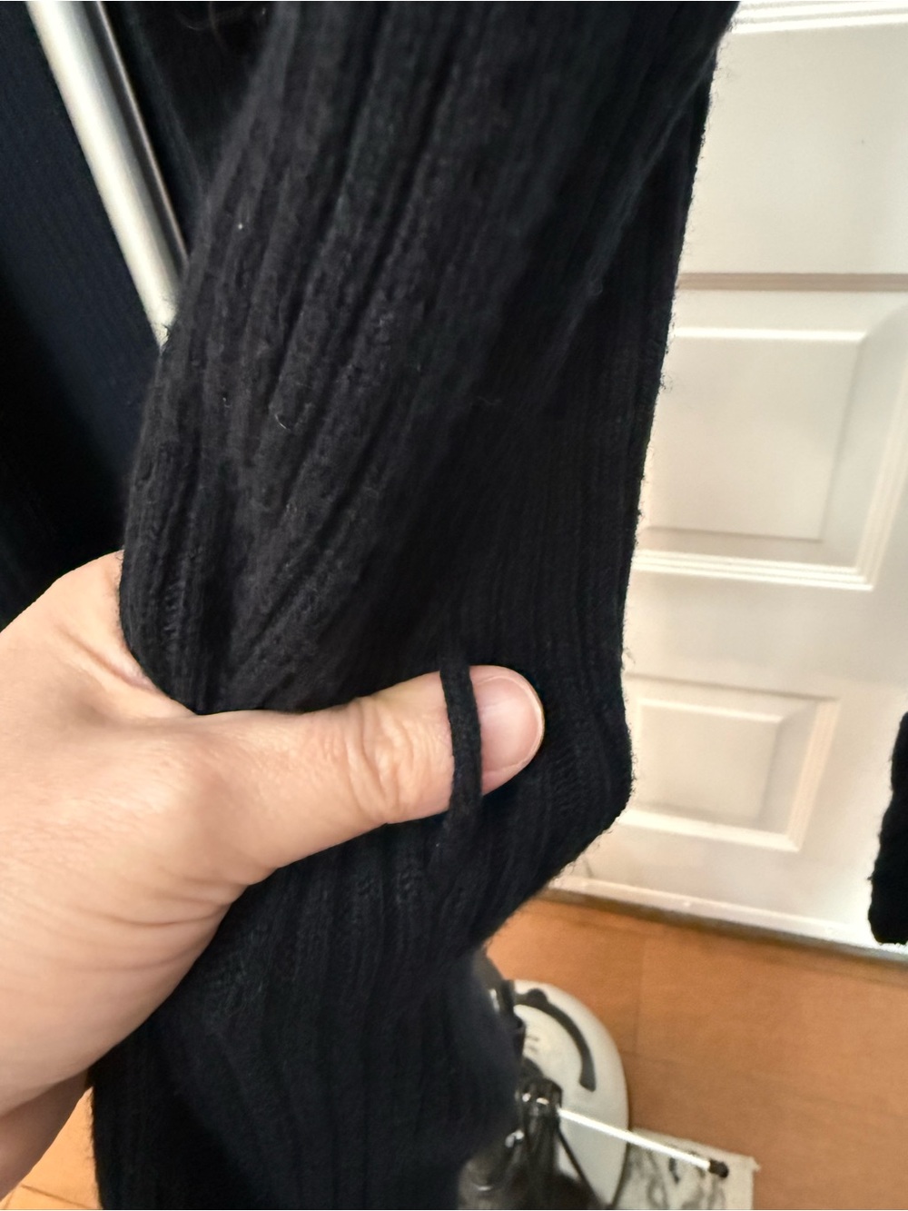 Classic Black Hooded Rib-Knit Cardigan Sweater missing belt and loop broken - Picture 4 of 8